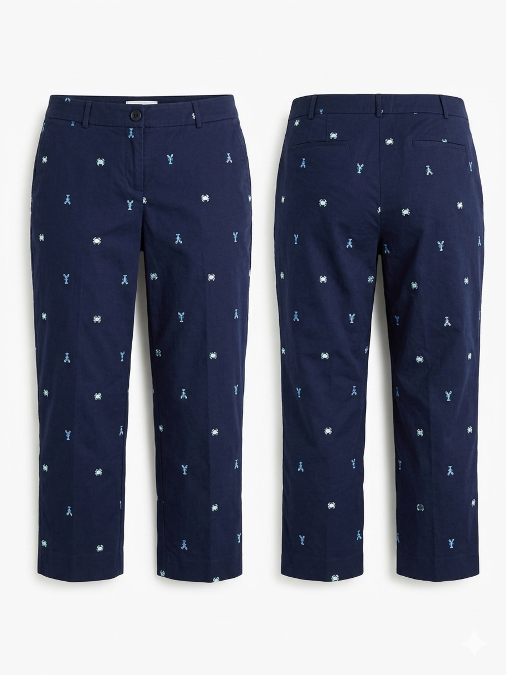 Talbots The Perfect Crop Pants, Curvy Edition, Lobster & Crab Embroidery